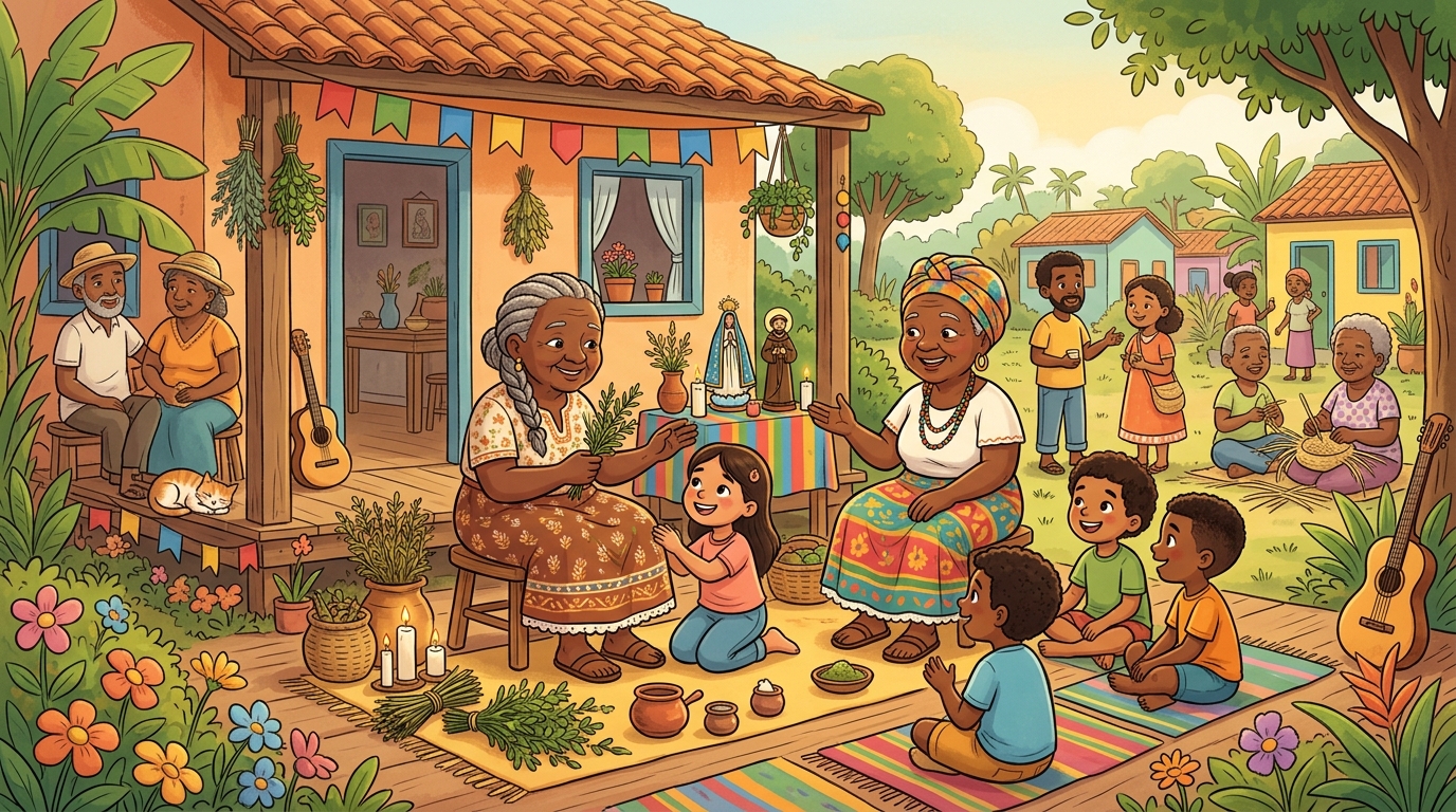 Preservação da oralidade e conhecimentos tradicionais em estilo cartoon